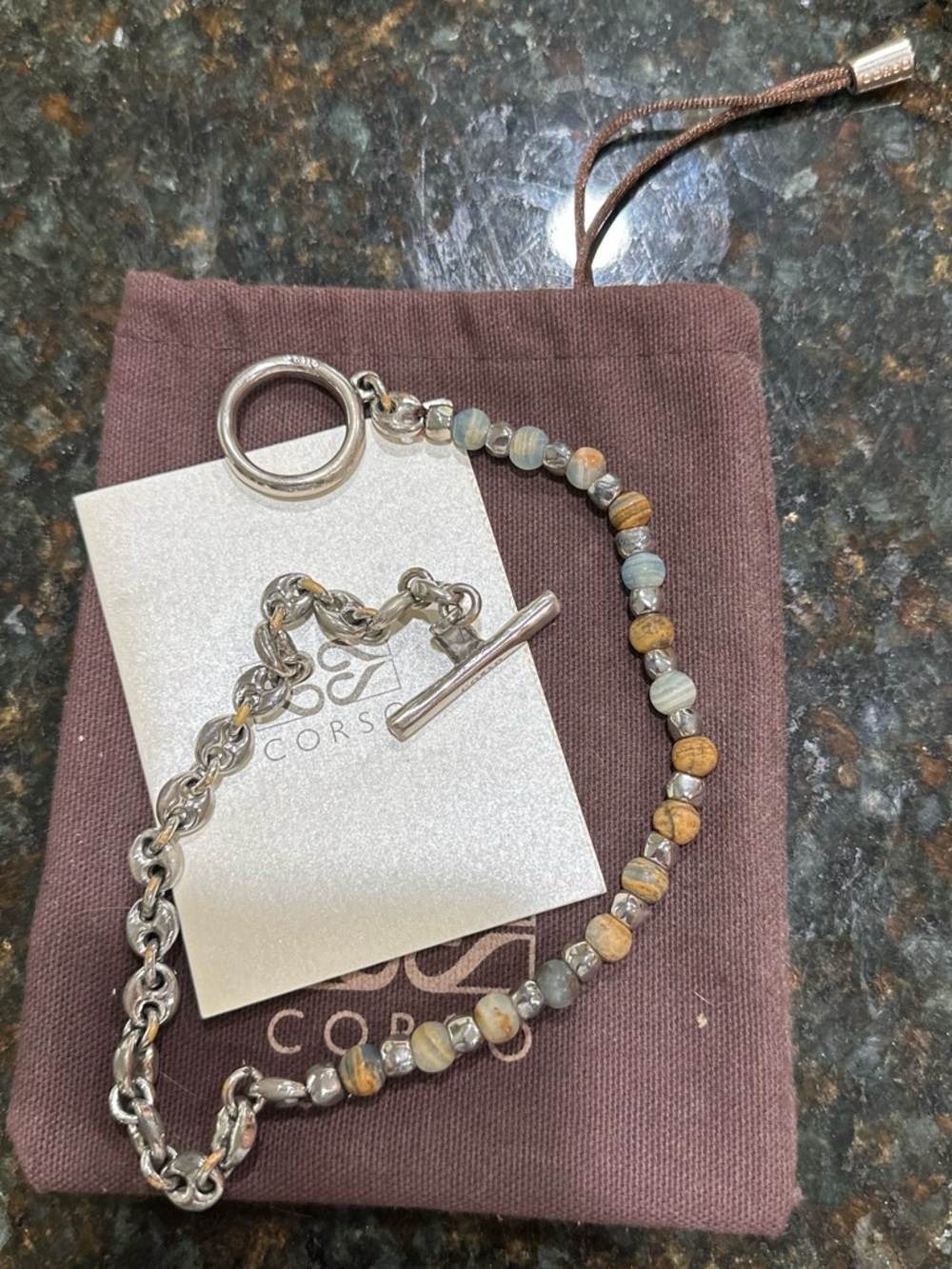 Men’s Beaded & Chain Bracelet in Brown and Silver